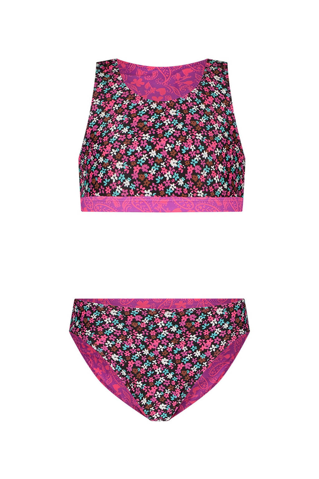 reversible crop bikini zwart/roze