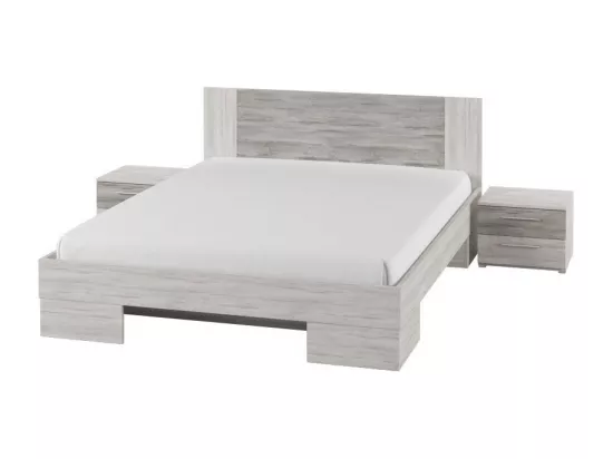 Lit adulte 180x200 collection IRINA. Chevets intégrés. Coloris gris clair et gris foncé