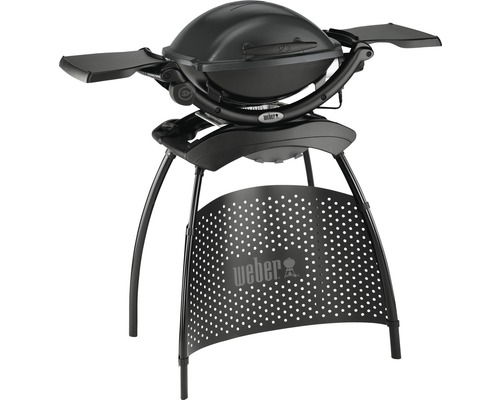 Weber Q 1400 staande elektrische grill, donkergrijs, 2,2 kW, grilloppervlak 43 x 32 cm, geëmailleerd gietijzeren grillrooster, deksel en behuizing van gegoten aluminium, inclusief onderstel, werkhoogte 85 cm