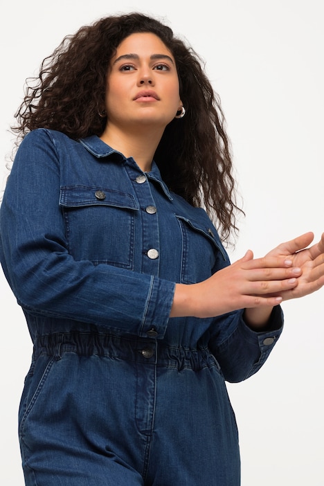 Jeans-Boilersuit, Jeans-Overall, Hemdkragen, Langarm