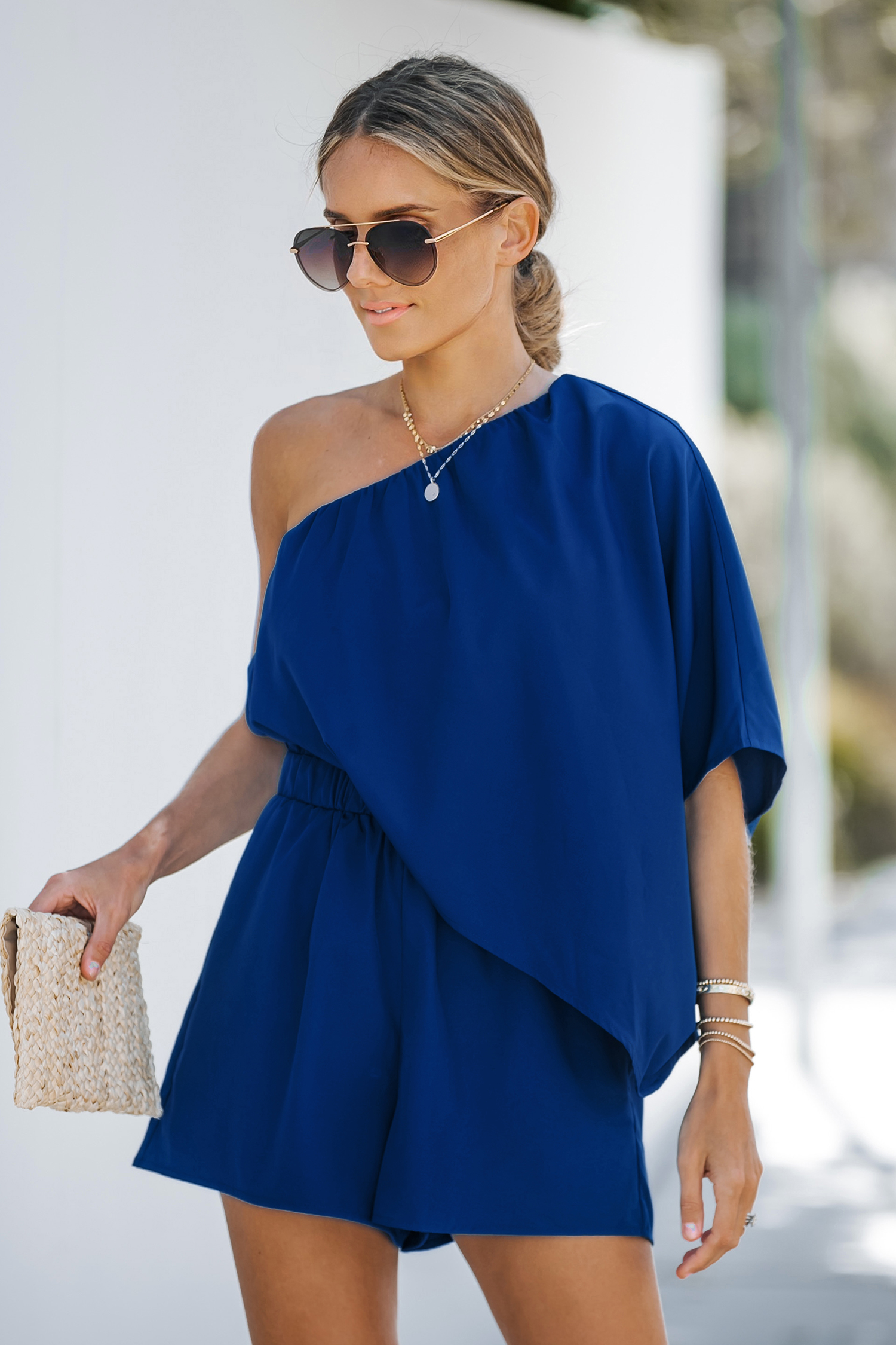 Combishort à une épaule bleu royal