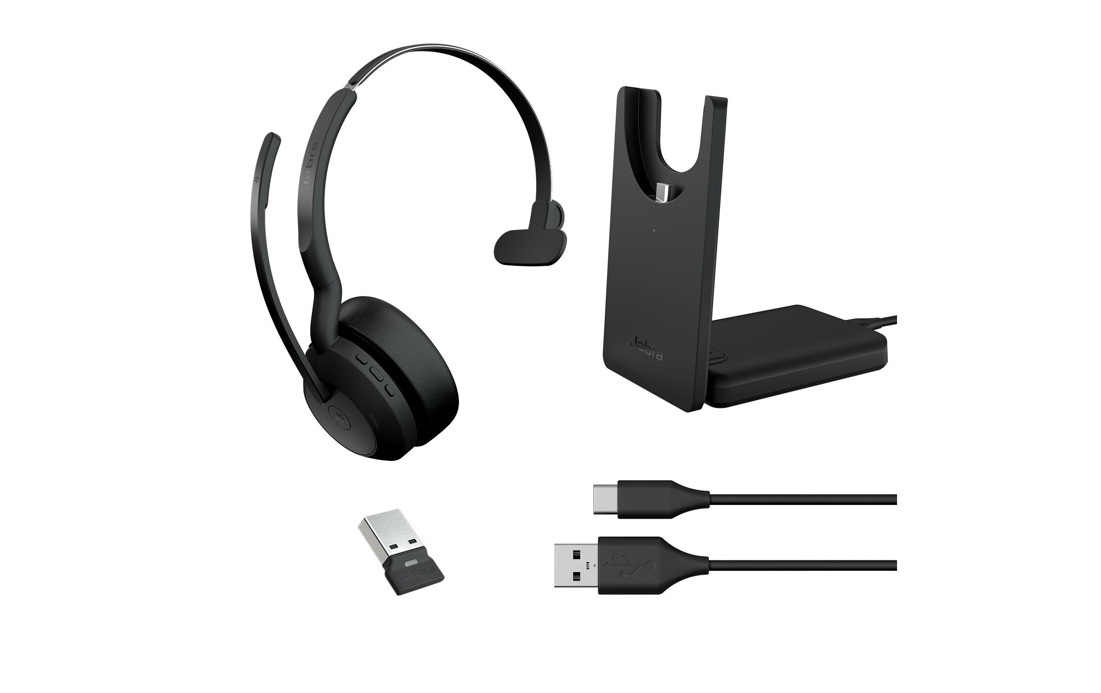 Headset Evolve2 55 Mono MS, USB-A, inkl. Ladestation<br>Das professionelle Headset, mit dem Sie alle Aufgaben erledigen können, die Ihr hybrider Arbeitstag mit sich bringt
