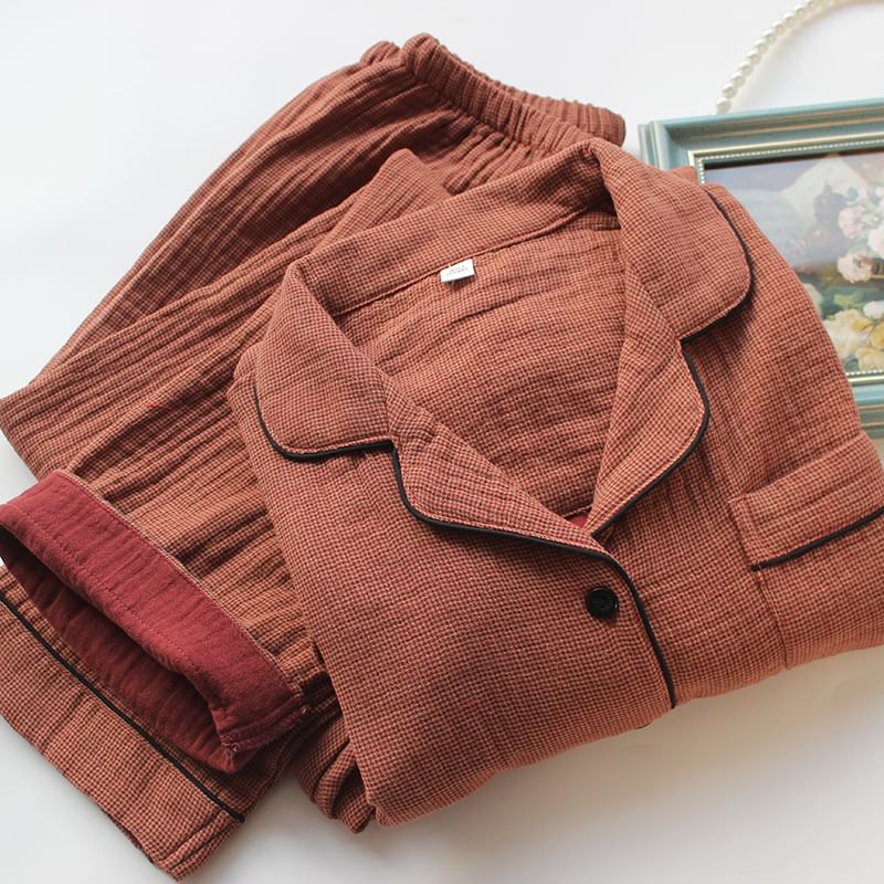 Dogini - Bijpassende pyjamaset voor koppels: geruite top met lange mouwen + broek