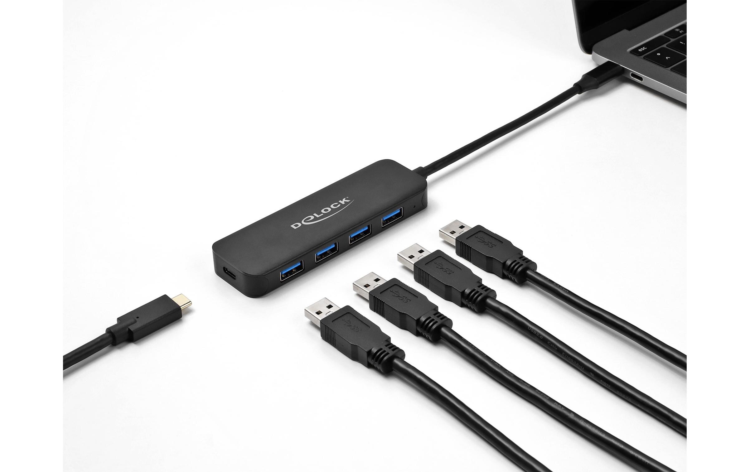 4x USB Typ-A + 1x USB Typ-C Power DeliveryDelock USB Type-C Hub 4 Port USB 3.2 Gen 1 mit Power Delivery 85 Watt