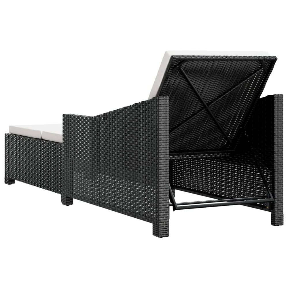 Transat chaise longue bain de soleil lit de jardin terrasse meuble d'extérieur avec coussin blanc crème résine tressée noir 0