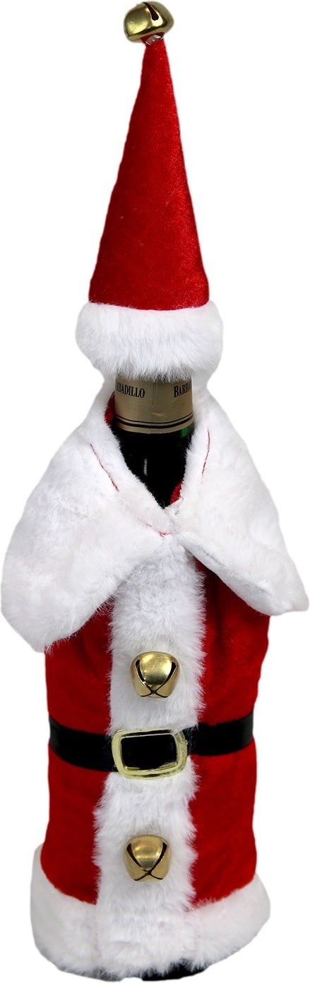 Unique Living kerstpakje wijnfles Santa rood 15 x 25 cm