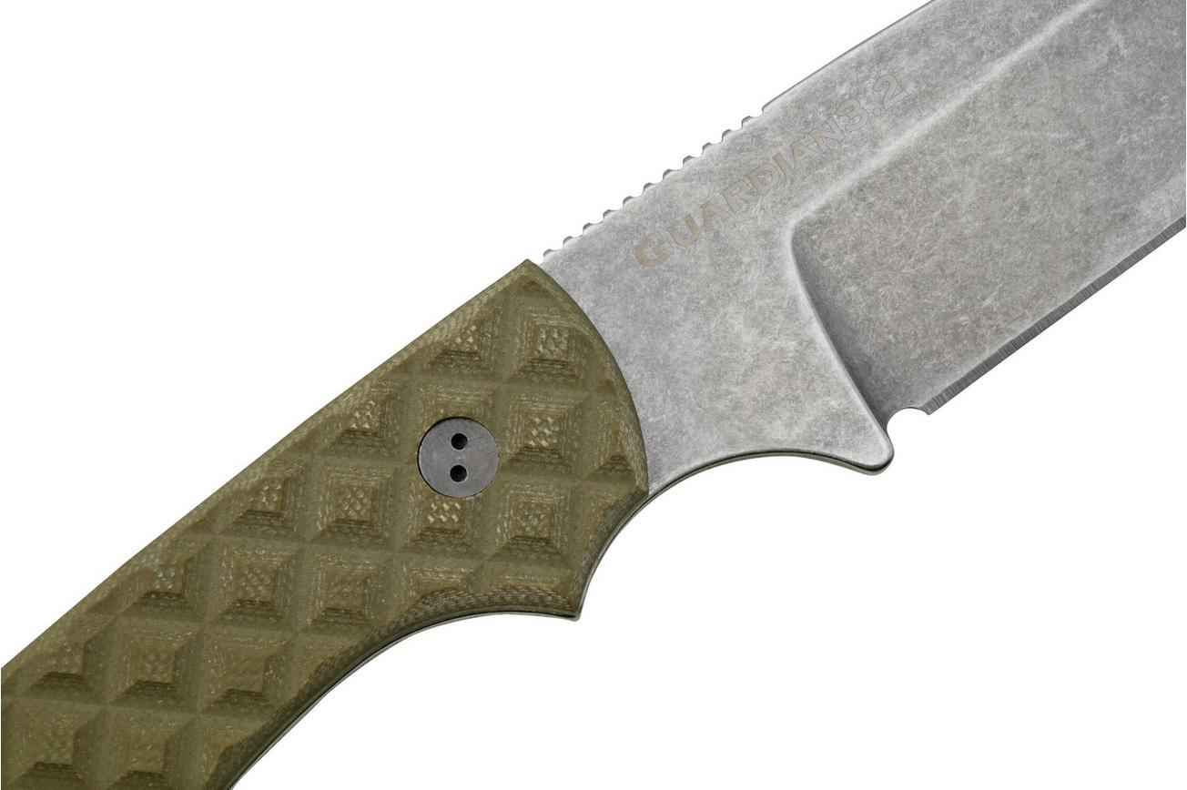 Bradford Knives Guardian 3, 32S-002-MC MagnaCut Sabre Stonewashed, Textured OD Green G10, vaststaand mes
