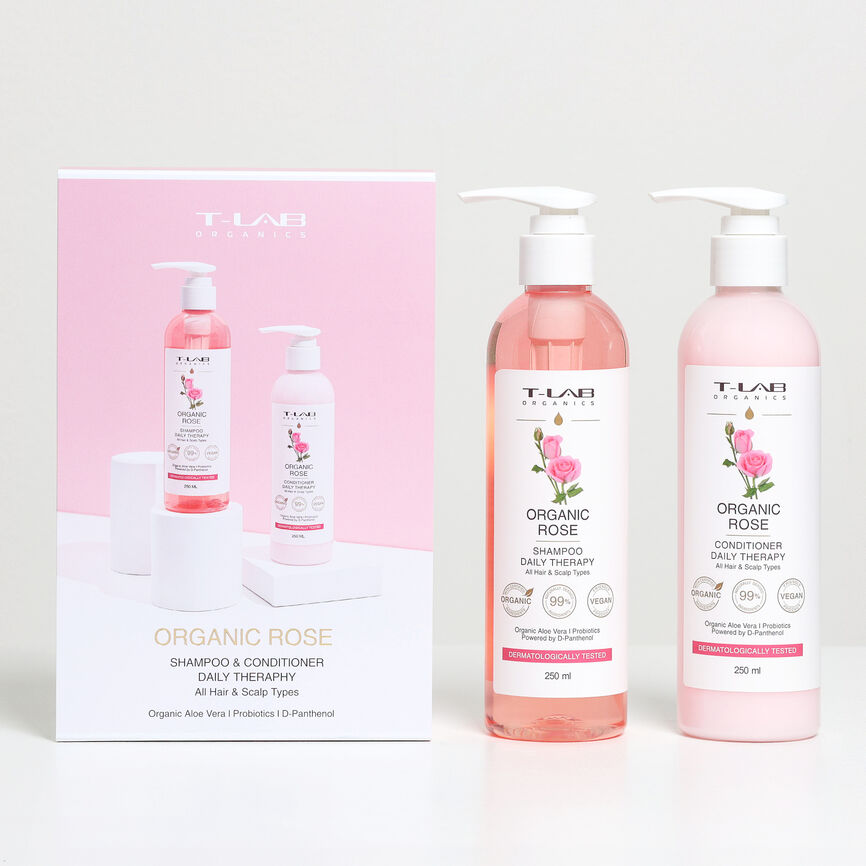 T-Lab Organics Rose Duo hårpleie gavesett