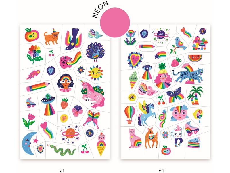 DJECO Tattoo Set Regenbogen Klebetattoos zum Thema Regenbogenfarben
