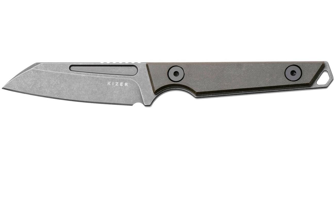 Kizer Vanguard Phasmids 1079A2 Stonewashed AEB-L, Chocolate Glacier, vaststaand mes, Johan Jordaan design