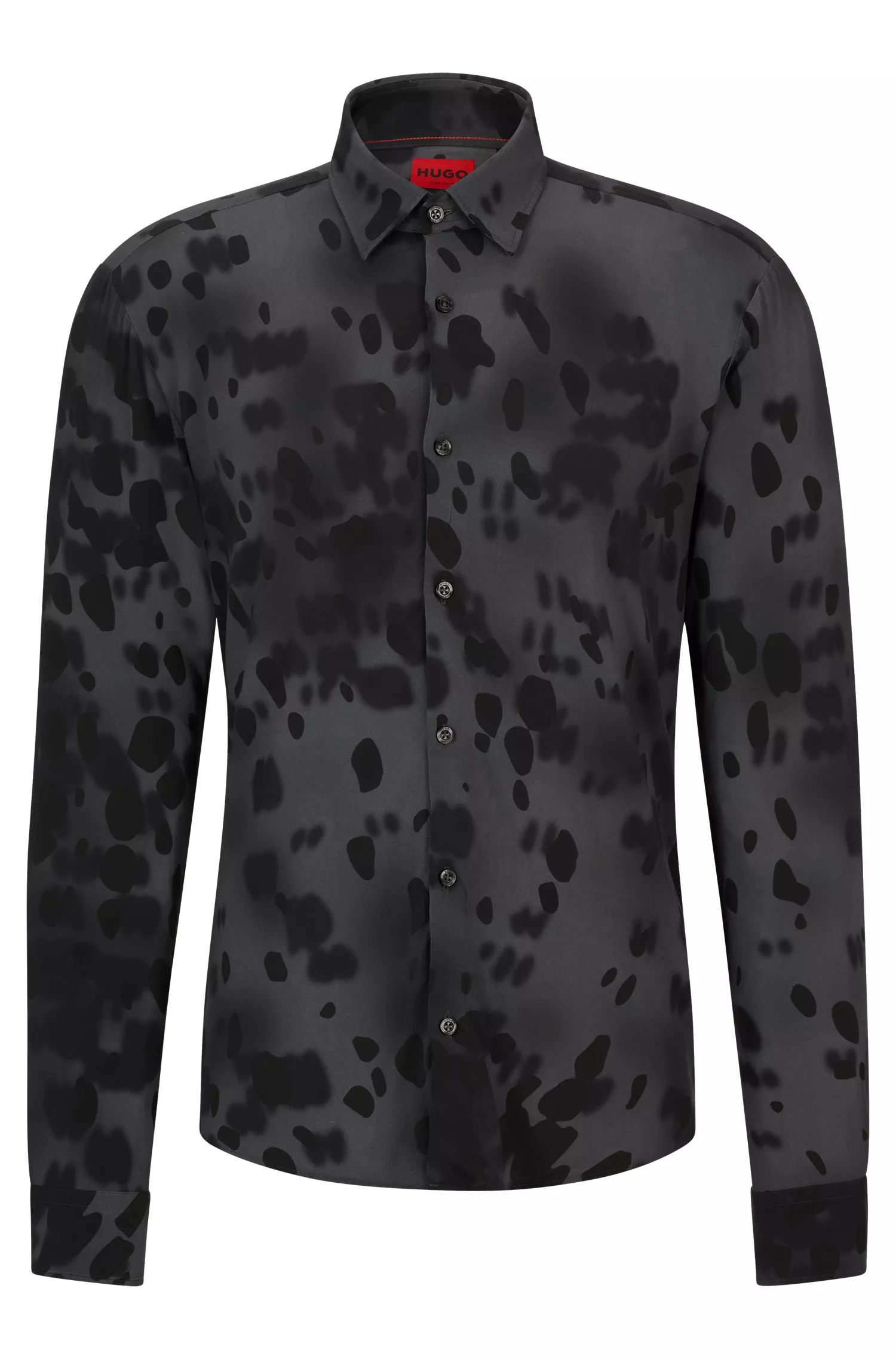 Camisa HUGO vermelha de corte slim em lona com estampa da estação.