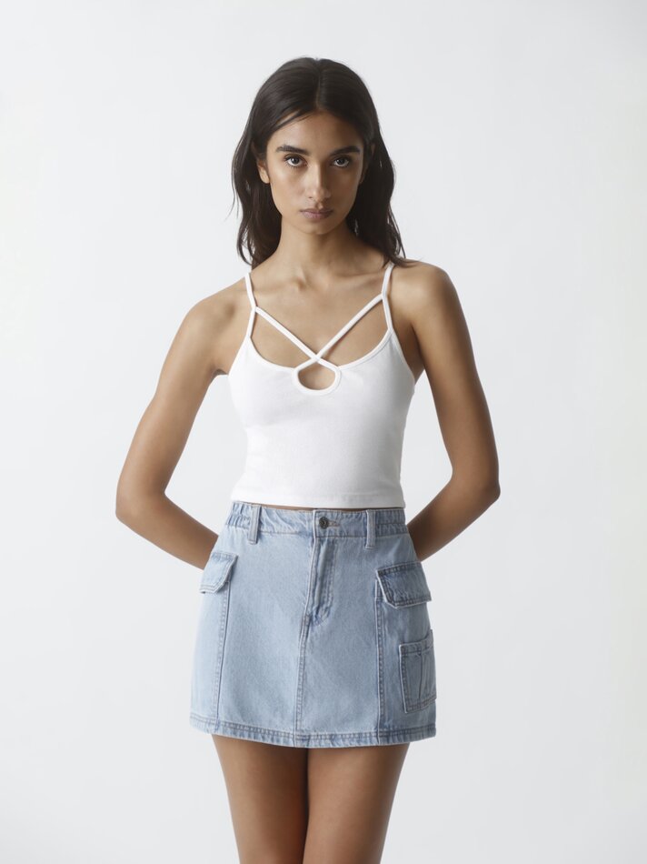 Saia cargo em jeans - Azul índigo claro