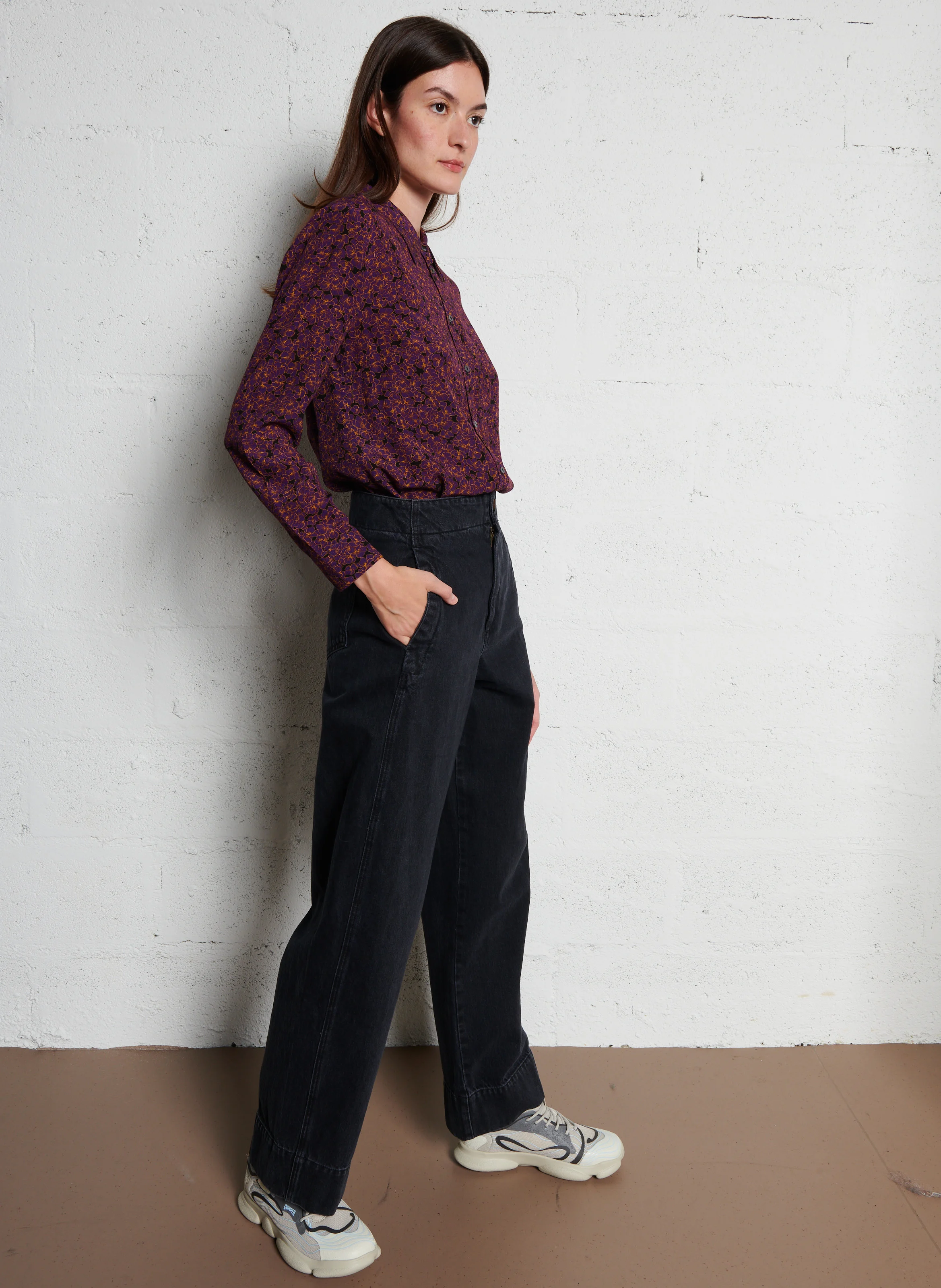AZALEA - Chemise col classique imprimé fleuri | Violet
