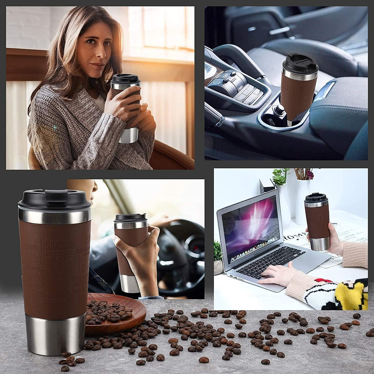 (450ml) Edelstahl Thermo Kaffee Becher Thermoskanne Rutschfester Vakuum Behälter - Schwarz
