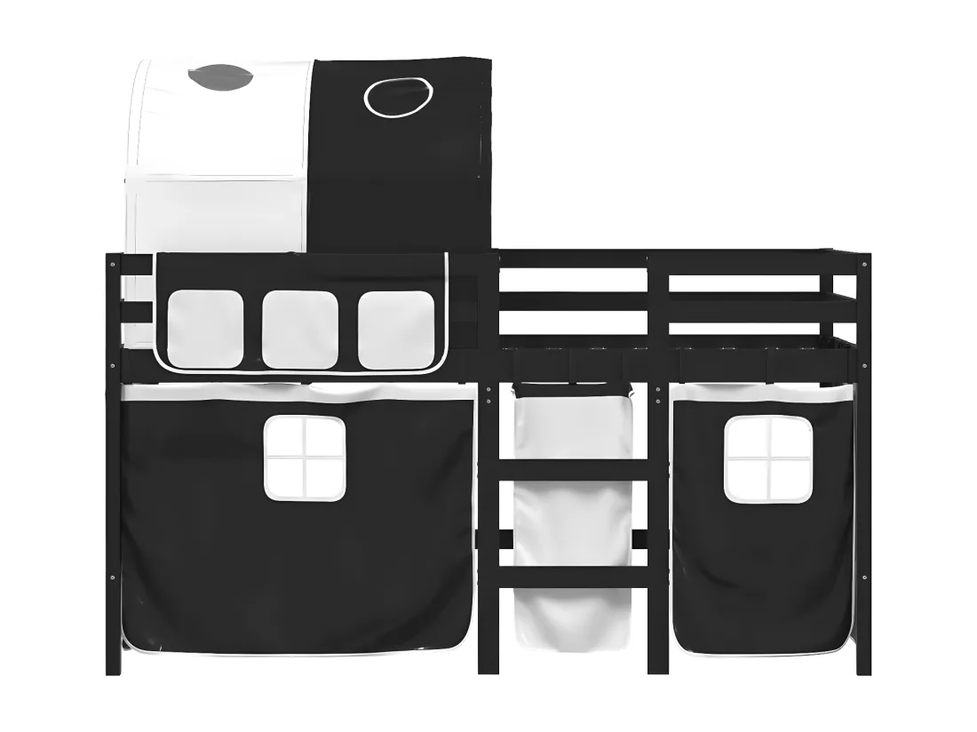 Lit mezzanine enfants et tunnel blanc/noir 80x200cm pin massif