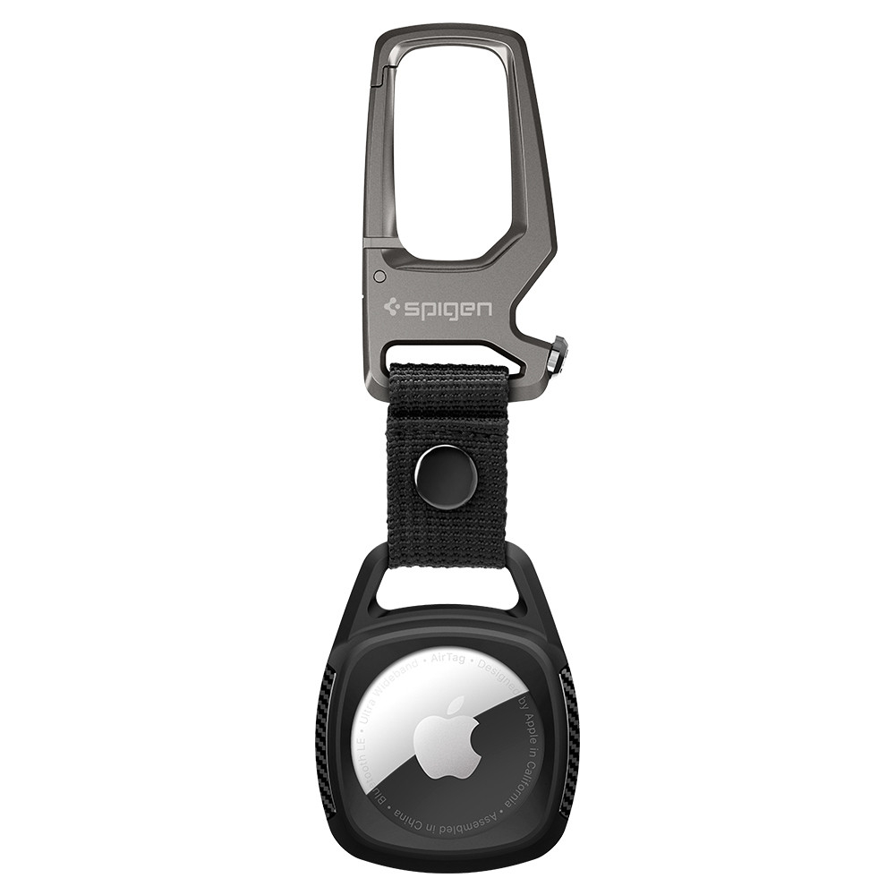Apple AirTag Rugged Armor Magnetische Anhänger Hülle Schlüsselanhänger mit Karabinerhaken Carbon Design (AMP01565) - Schwarz