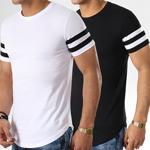 Lot de 2 Tee Shirts Oversize Avec Bandes 718 Noir Et Blanc