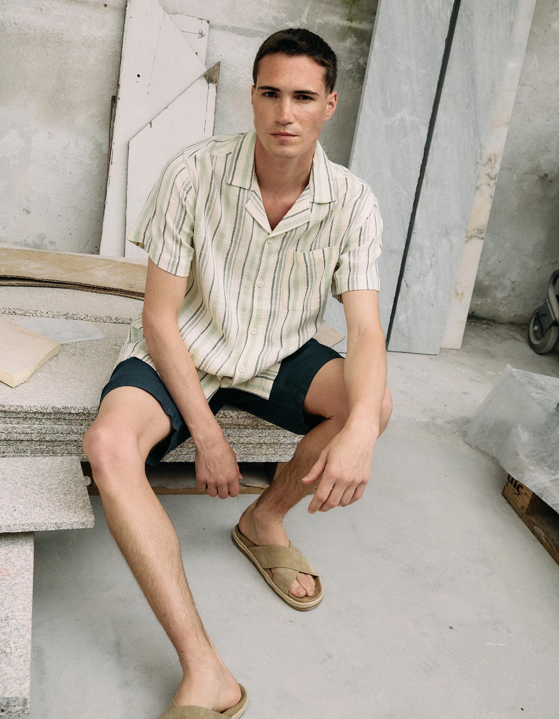 Camisa com Riscas, Homem, Verde