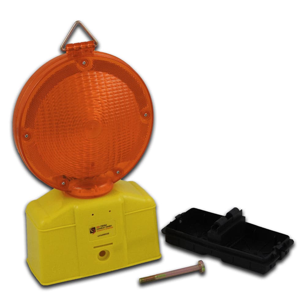 Bouwplaatsverlichting, waarschuwingslicht, wegwijzerlicht, knipperlicht, continu licht, bouwlamp, geel of rood / lichtkleur geel
