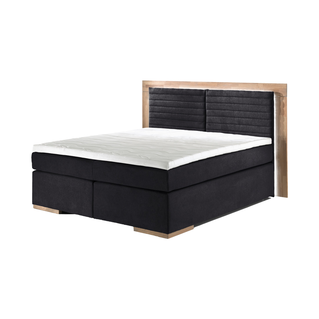 naturoo Boxspringbett Marcel 160x200cm schwarz, LED Beleuchtung