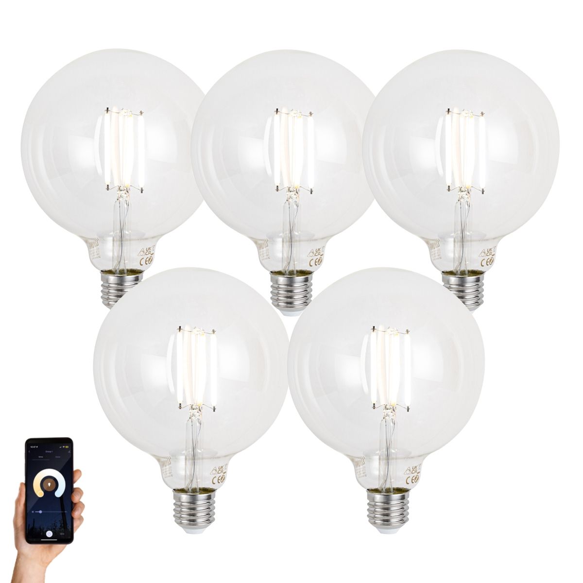 Set van 5 E27 dimbare LED lampen G125 helder 7W 806 lm 2700-6500K
