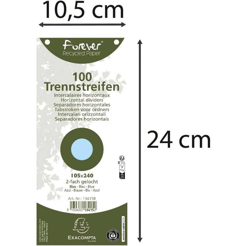 Intercalaires horizontales unies perforées Exacompta Forever - 105 x 240 mm - Paquet 100