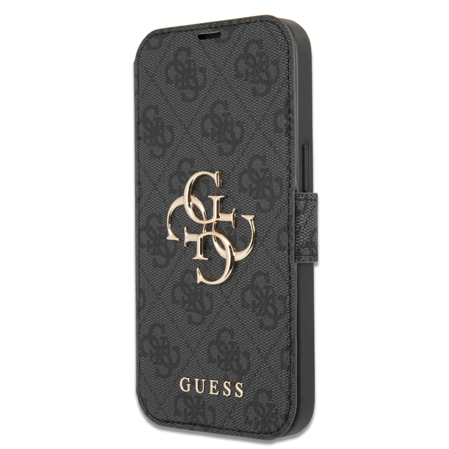 iPhone 13 Pro Leder Tasche mit Metall Logo (GUBKP13L4GMGGR) - Grau