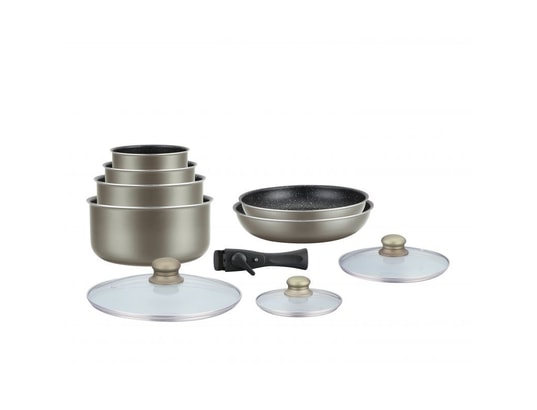 HERZBERG - Ensemble poêles Batterie de cuisine revetement pierre avec manche amovible ...