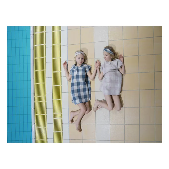 La Petite Collection Robe Lin Carreaux | Bleu