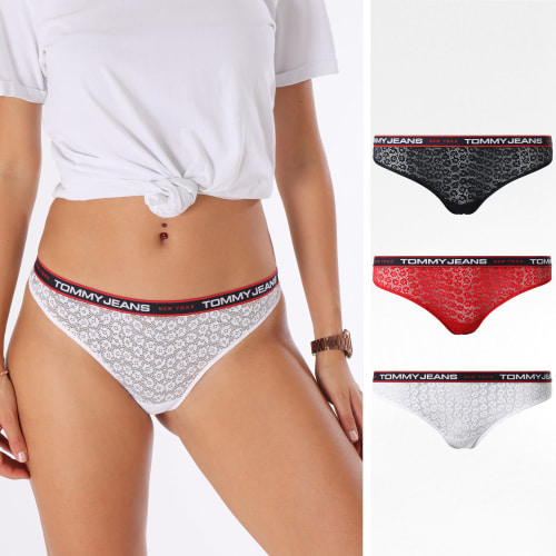 Lot De 3 Strings Femme 4714 Blanc Rouge Bleu Marine