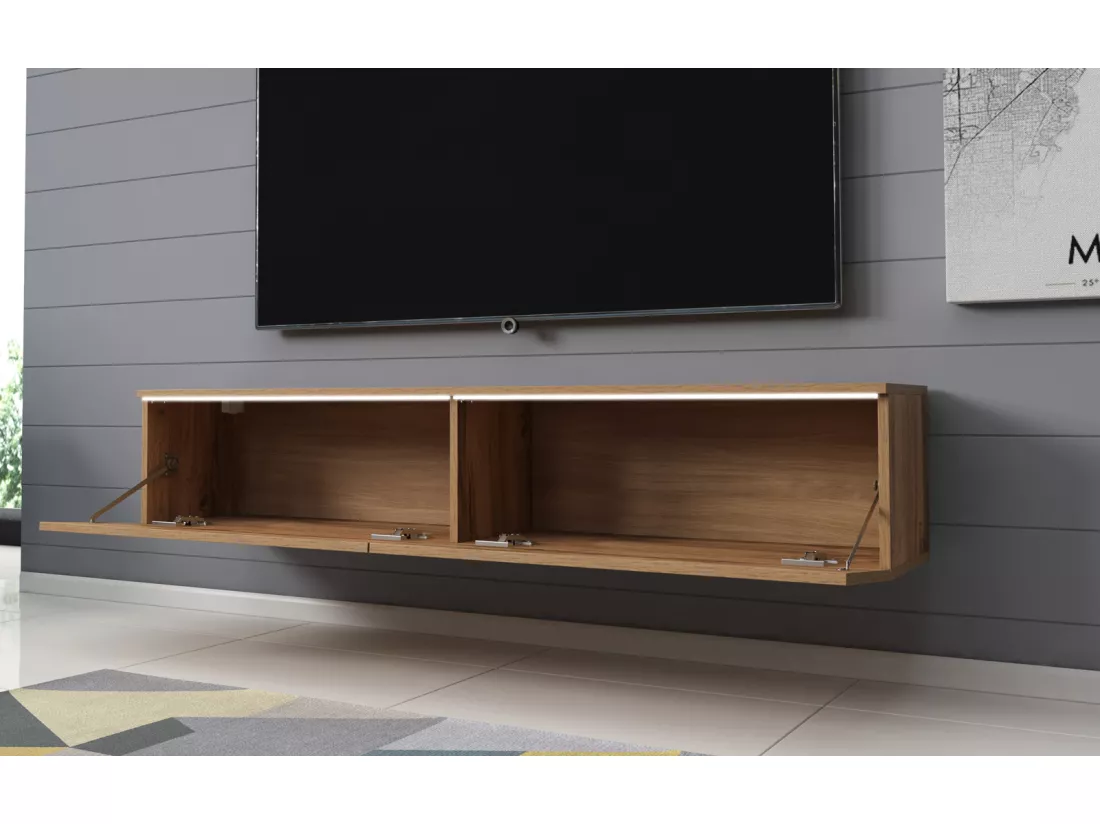 Meuble TV - 140 cm - chêne wotan - avec LED - KANE