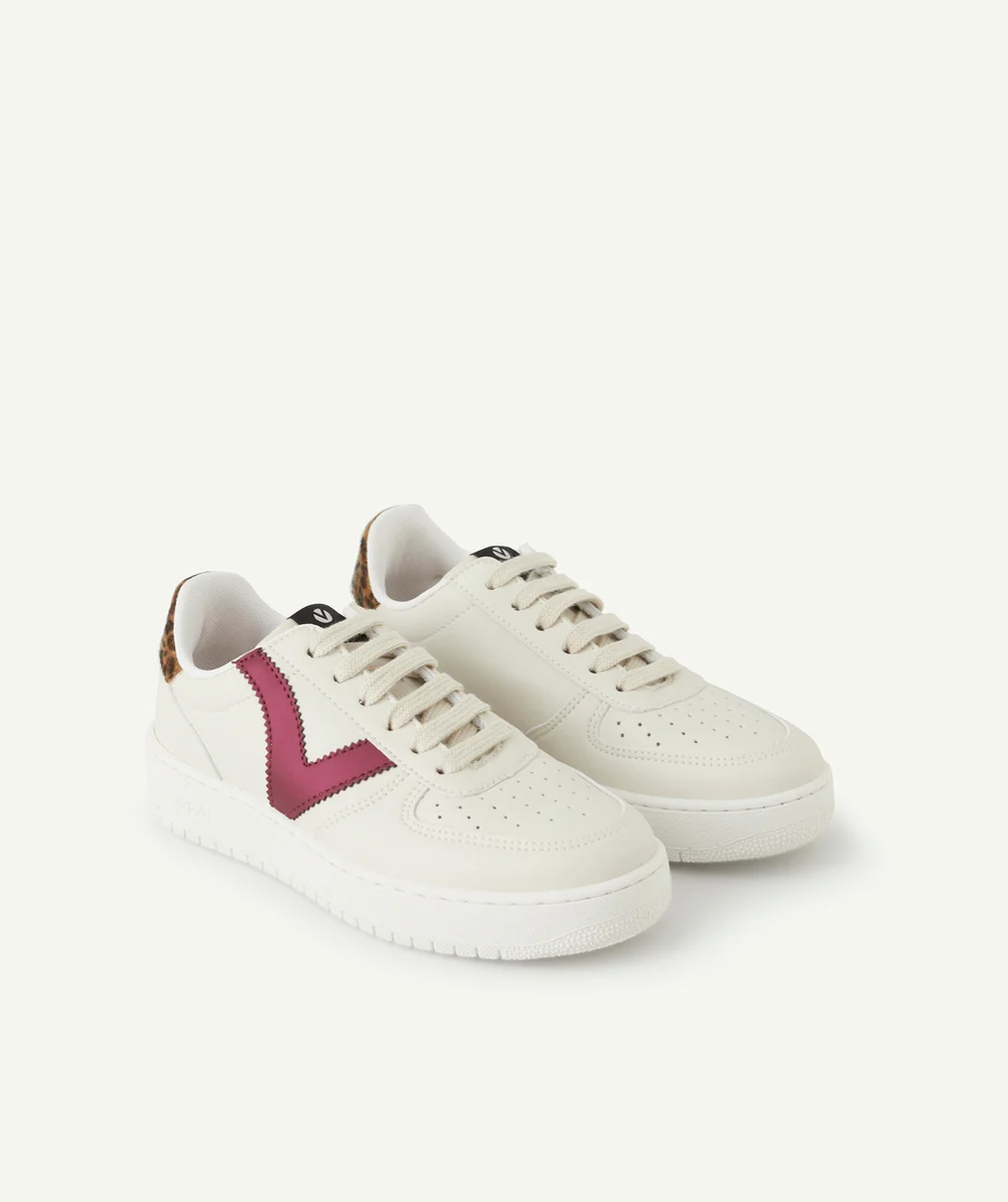 VICTORIABASKETS MADRID FILLE BLANC BORDEAUX ET MOTIF LÉOPARD
