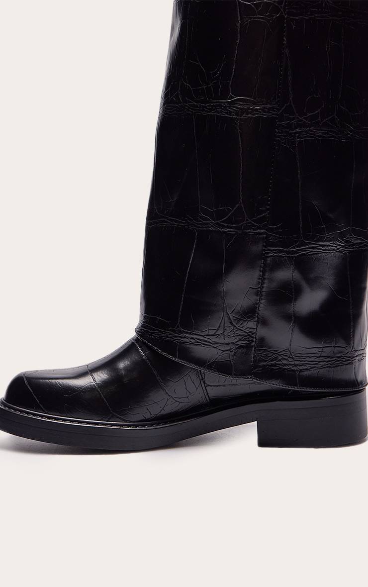 Noir Botte Haute À Revers En Daim