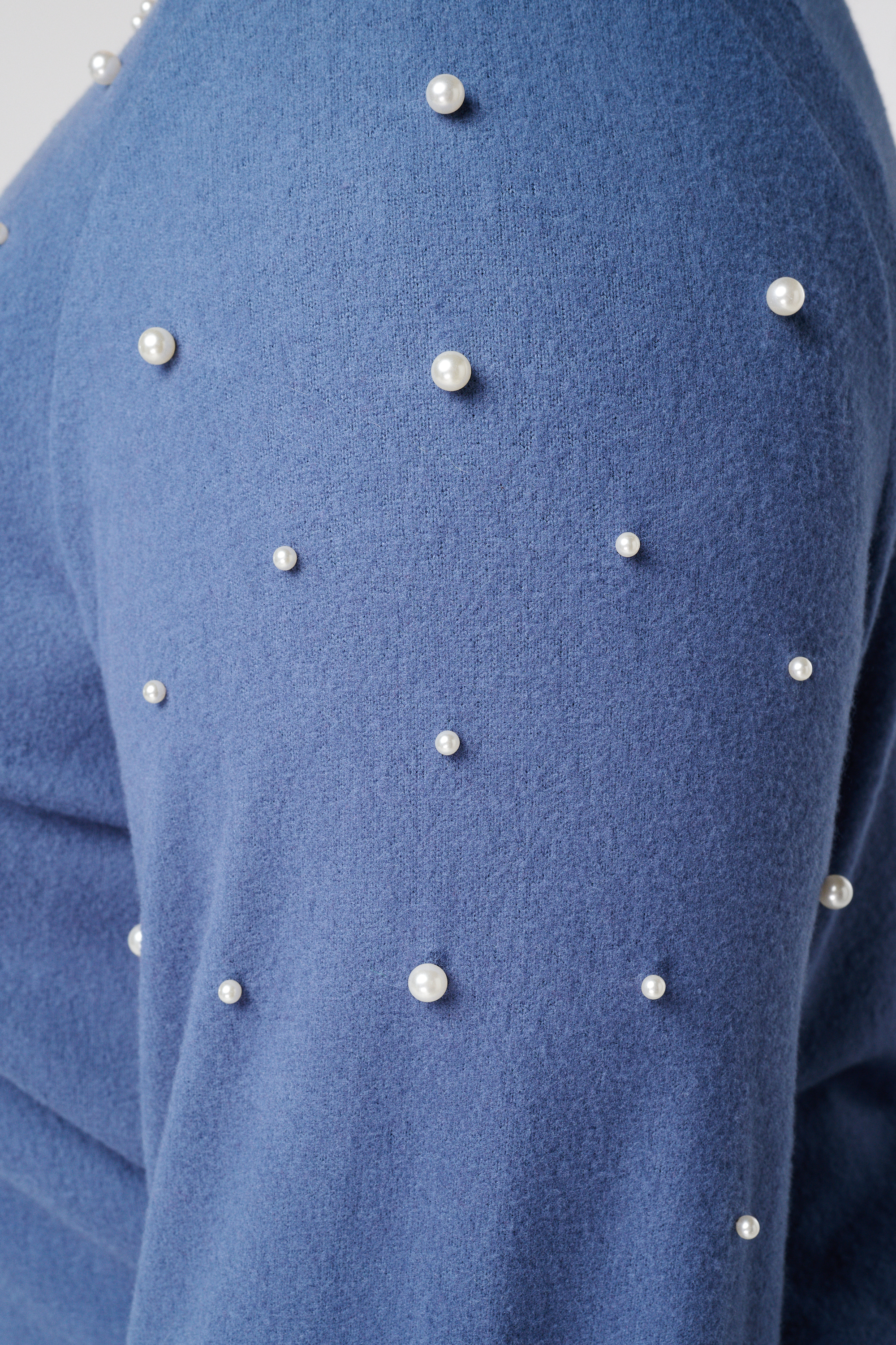 Brushed trui met parel opdruk Midden blauw