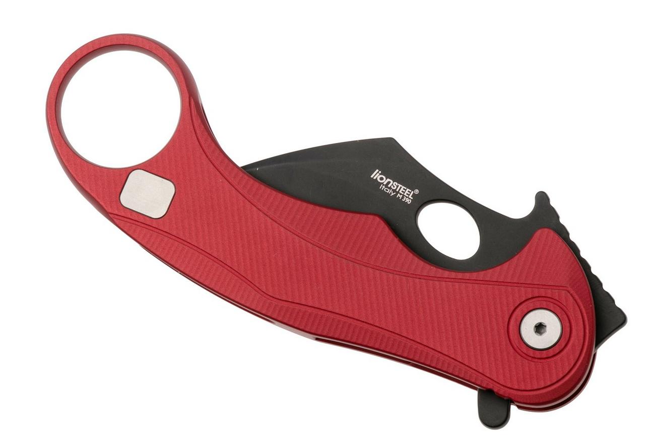 LionSteel L.E.One Mid LE2-RB, Old Black M390, Red Aluminum, karambit zakmes
