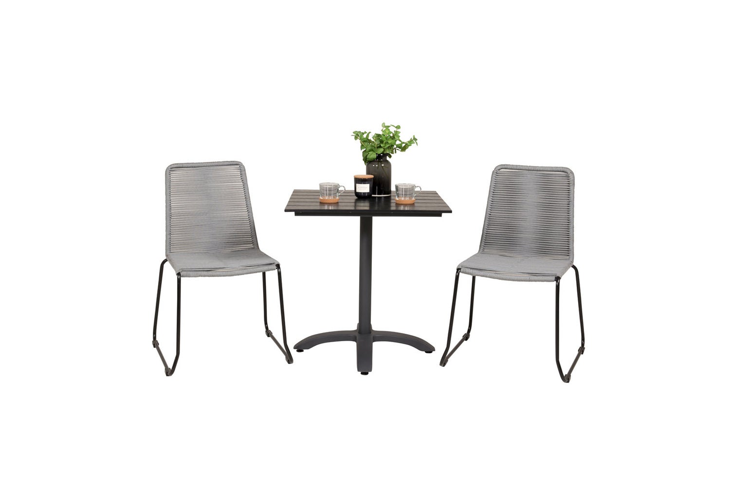 Colorado70*70 tuinset: tafel (70x70cm) en 2 stoelen, Lindos, zwart. 70 x 70 x 74 cm