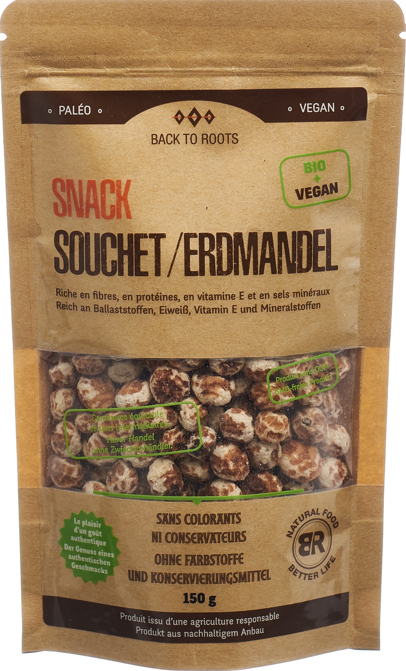 BACK TO ROOTS Snack Erdmandeln<br>150 g, Beutel, Bio