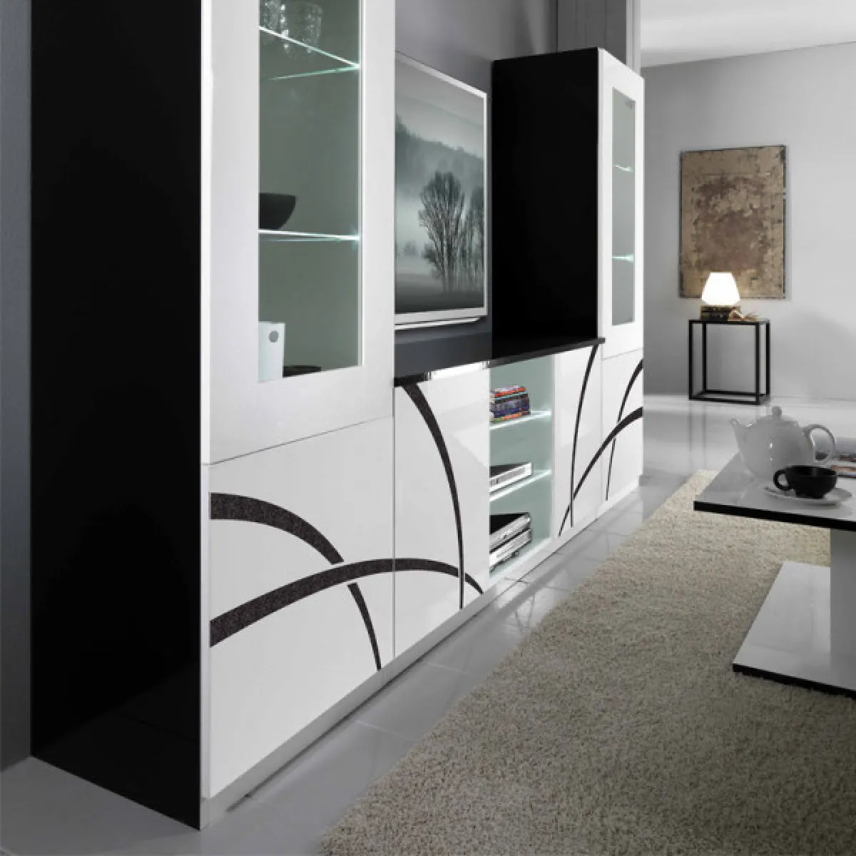dansmamaison Composition TV - Blanc/Noir avec LEDs