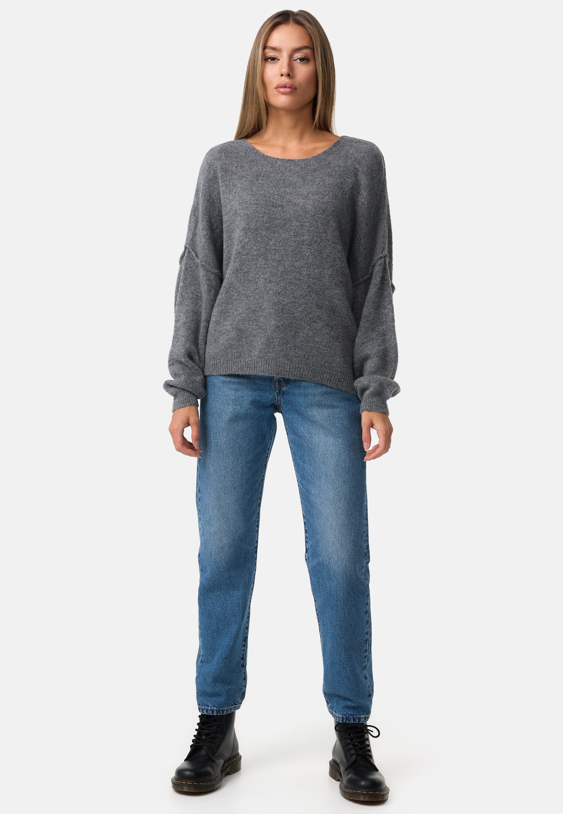 PM SELECTED Damen Modischer U-Boot Ausschnitt Strickpullover in Einheitsgröße PM04