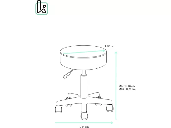 Tabouret à roulettes siège rond simili cuir rembourré pivotant hauteur réglable YÉ (blanc noir)