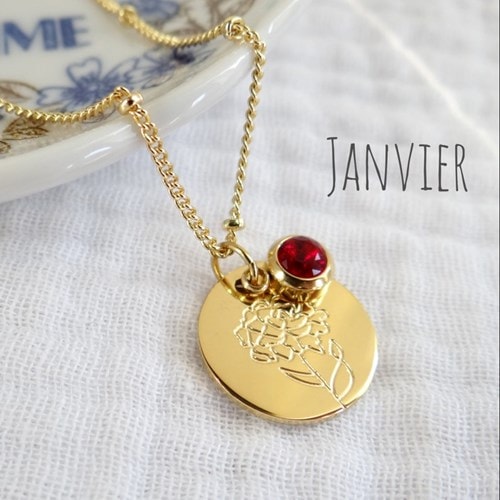 Collier fleur pierre naissance janvier