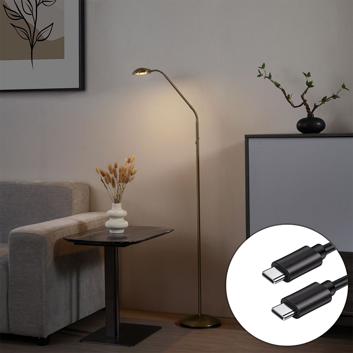 Moderne vloerlamp messing incl. LED 3-staps dimbaar oplaadbaar - Waldorf