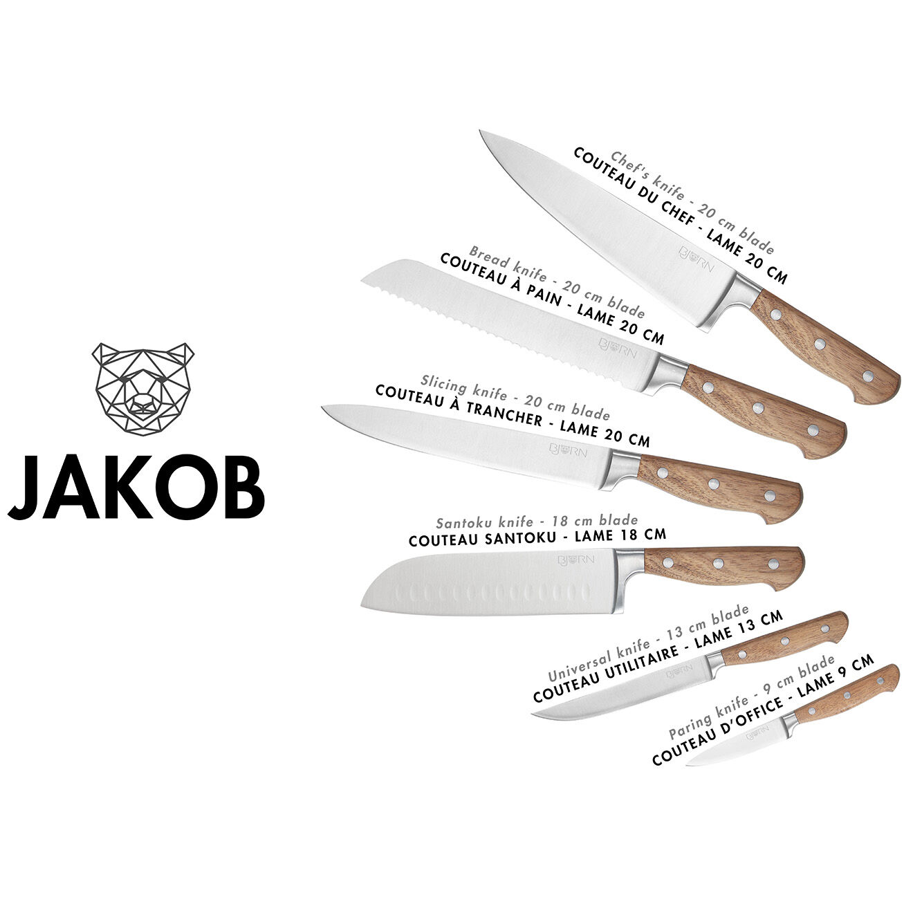 Bjorn 6 Couteaux de cuisine Jakob inox bois