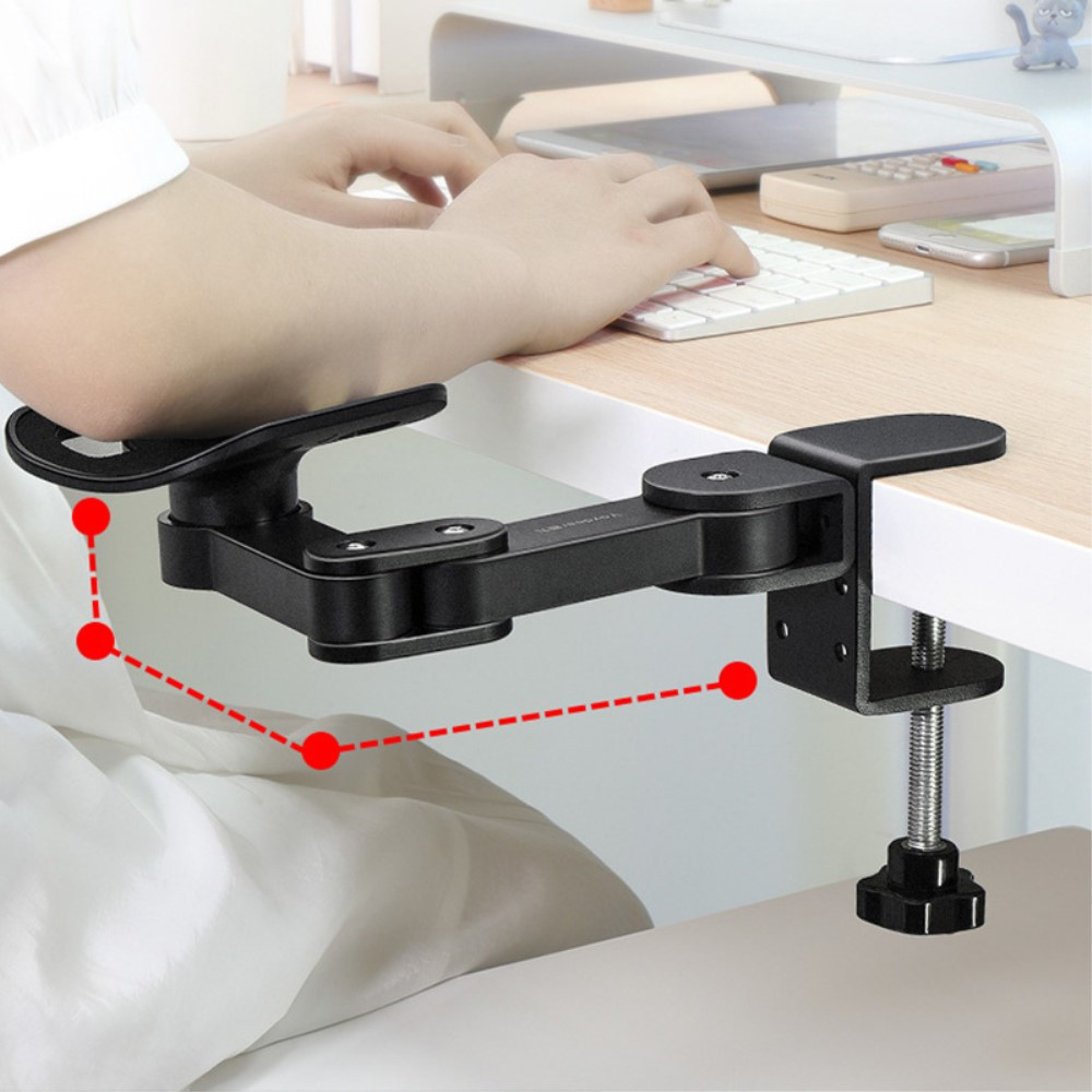 Ergonomische Alu Handgelenk Auflage / Computerarm Stütze für Tische und Stühle - Schwarz