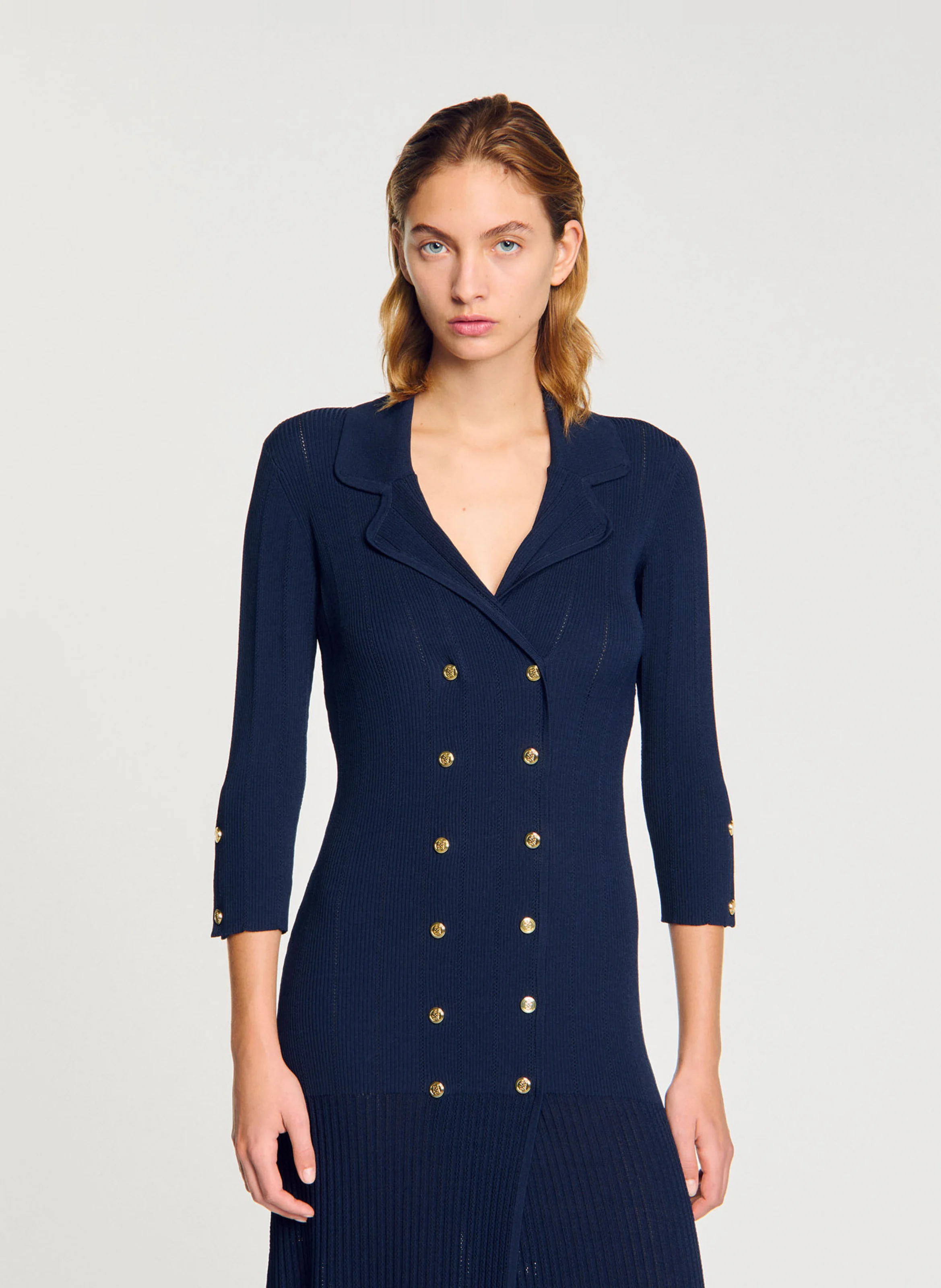 Robe longue en maille pointelle| Bleu