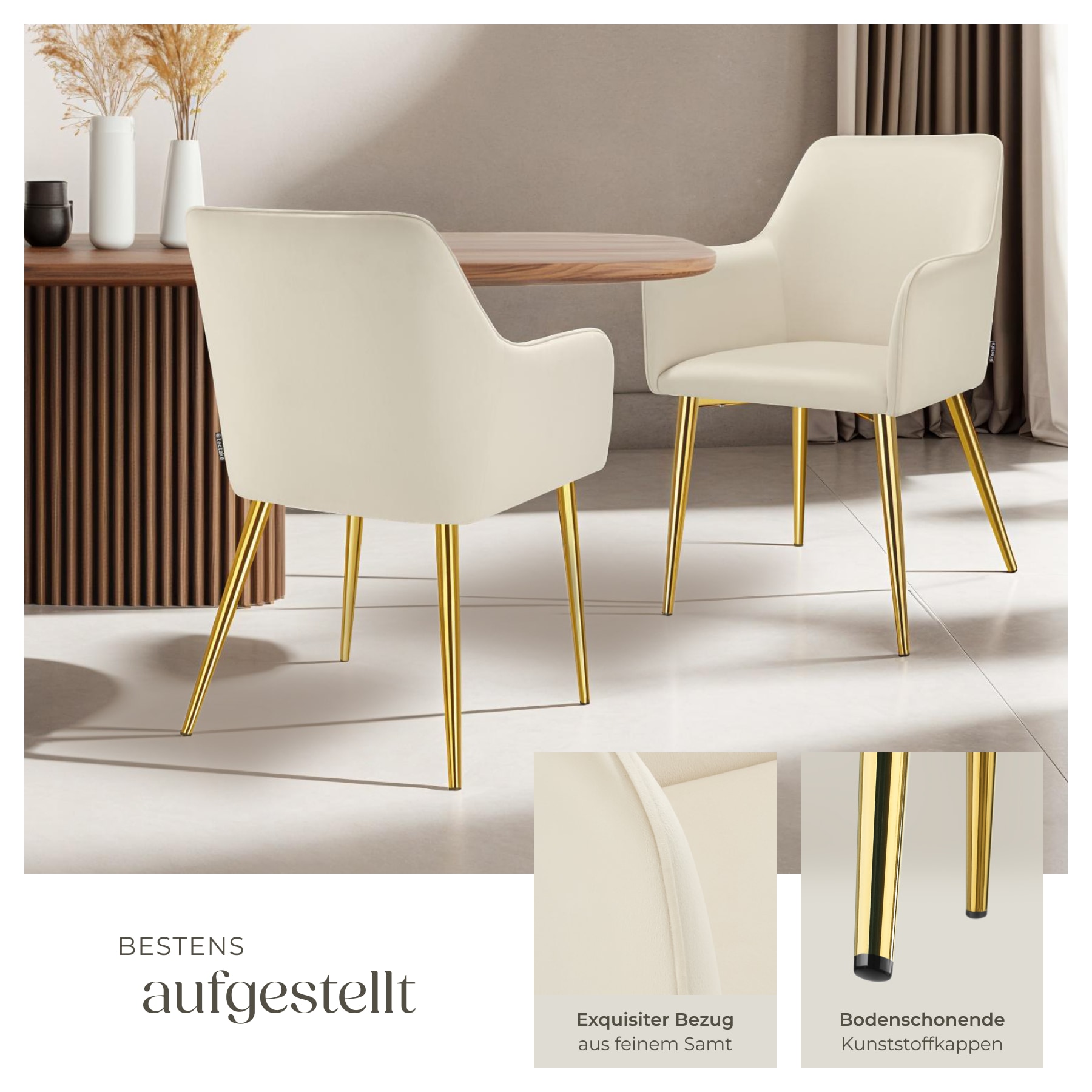 tectake® Armlehnstuhl, in Samtoptik, gepolstert, schlanke, pulverbeschichtete Stahlbeine, 55 x 63,5 x 86,5 cm
