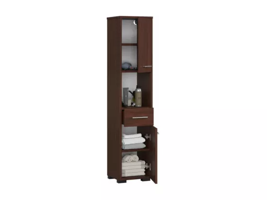 Colonne salle de bains AKORD FIN Wengé 30 cm 2 portes 1 tiroir façade Wengé 5 étagères 30x30x140 cm