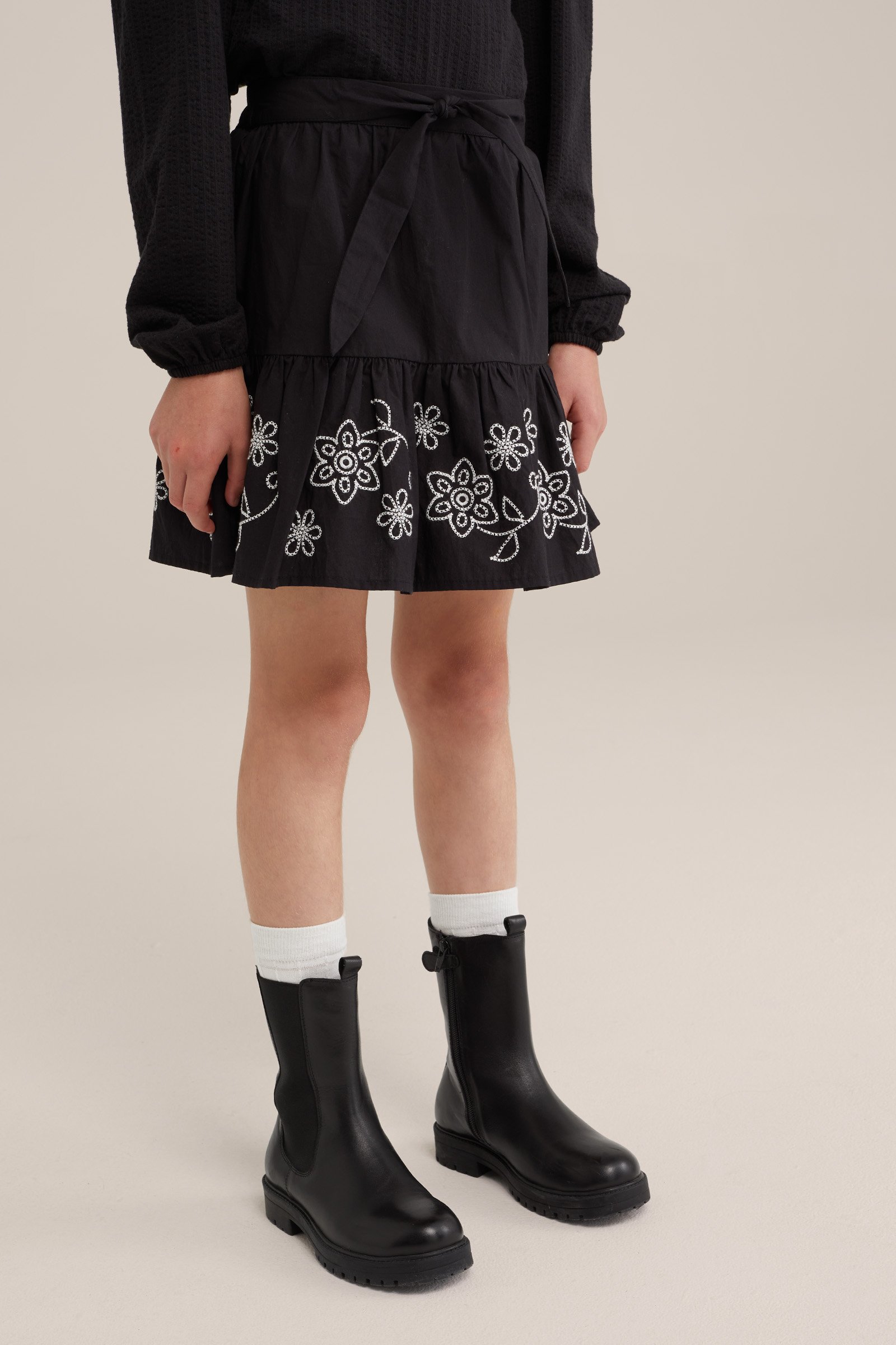 Meisjes rok met embroidery WE Fashion Zwart