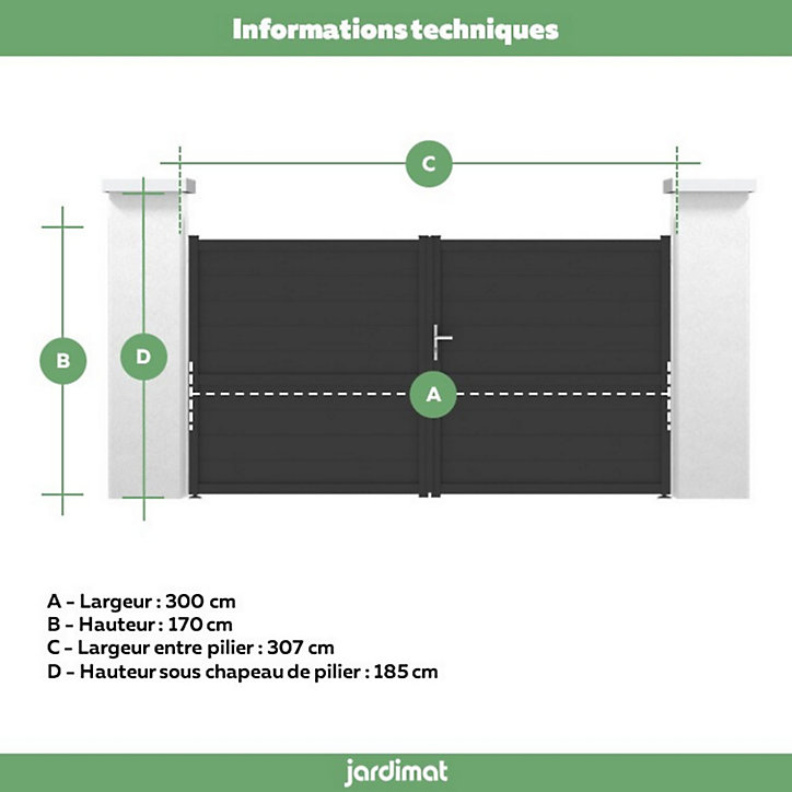 Portail Jardimat battant aluminium Perth noir - 300 x h.170 cm