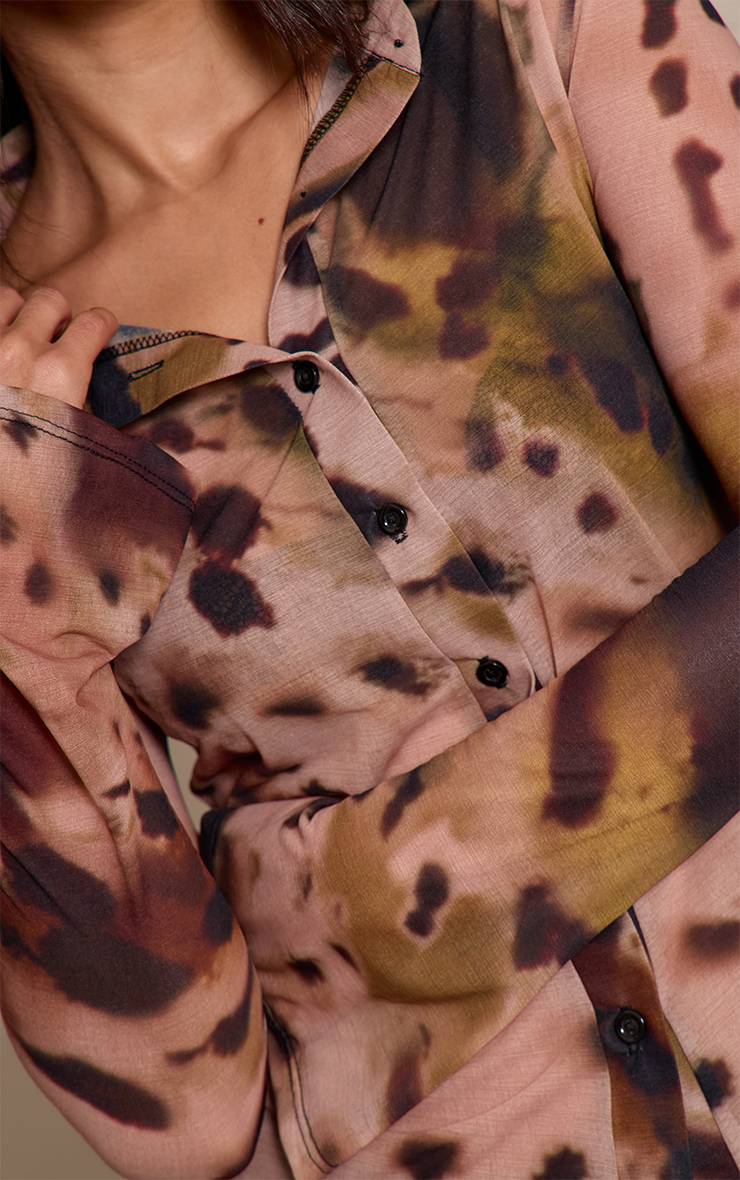 Beige Chemise Petite Transparente Froncée À Imprimé